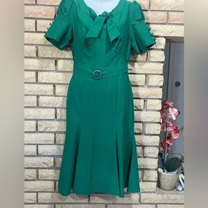 MUXXN Women’s 1950 Retro Dress Green  Mermaid Bodycon Short Sleeve Midi Size M